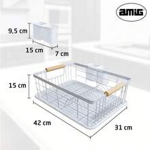 Double-Layer Over-The-Sink Dish Rack With Drain Tray, Dish Rack, And Cup Holder (White) - 白色 - 查看 6