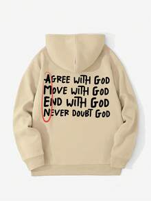 男士秋冬信仰力量图案连帽卫衣，标语与态度，长袖上衣