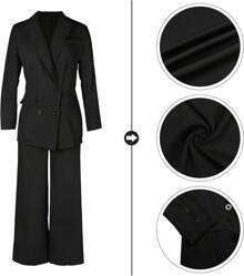 Women's Fashion Pants Suit Piece Business Outfits Casual Double Breasted And Pant Sets - 0黑色 - 查看 6