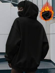 Women's Fashion Street Hip-Hop Double-Layer Hooded Cardigan Sweatshirt, Autumn And Winter Women's Outerwear. Versatile And Simple Women's Autumn And Winter Clothing. Cool Women's Long Zipper Cardigan Sweatshirt, Comfortable With Full Privacy And Security, Double Hooded Hooded Cardigan Sweatshirt. - Black - View 5