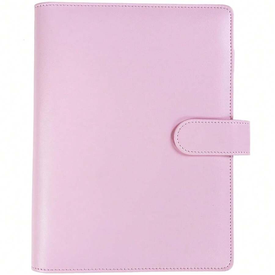 A5 PU Leather Binder Cover With Magnetic Buckle Closure, 6 Ring Personal Notebook For Organizing Planner Refill Pages, Photo Card Sleeves, Multi-Functional Card Collector-826103 - 粉色 - 查看 1