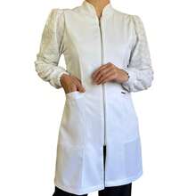 Jaleco Feminino Acinturado Manga Bufante Suzy Gabardine Premium - Branco - Visão 4
