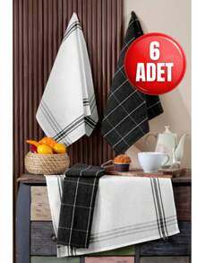 6-Piece Kitchen Towel & German Napkin Set – 45x65 Cm – 100% Cotton, Super Absorbent, Machine Washable – MADE IN TURKEY