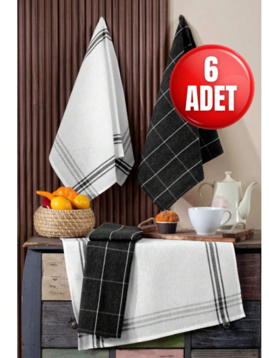 6-Piece Kitchen Towel & German Napkin Set – 45x65 Cm – 100% Cotton, Super Absorbent, Machine Washable – MADE IN TURKEY