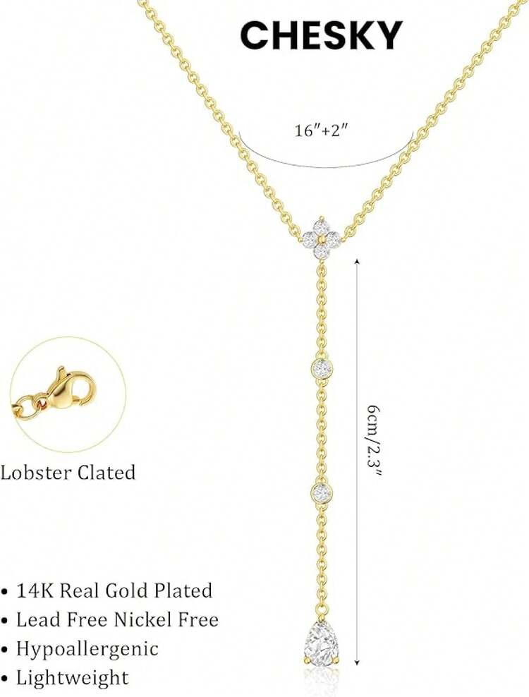 CHESKY - Collares largos para mujer, chapado en oro de 14 quilates/collar de lariat de plata estrellada, delicado collar de graduación, collar colgante de cruz de rosario, colgante de gota de sol - y collar 10 - Añade 4