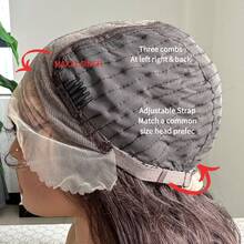 蕾丝前部 13*6 波浪长假发 预拔中分 32 英寸 自然假发 适合婴儿头发的女性 蜂蜜金色挑染 适合派对和日常佩戴 高温纤维 - 紫紅色 - 查看 10