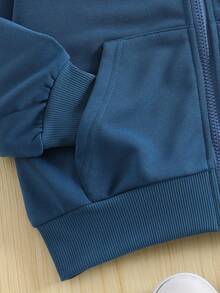 Young Boy Solid Color Drop Shoulder Long Sleeve Zip Front Casual Loose Hoodie Jacket, Suitable For Autumn And Spring Wear. This Jacket Is Not Only Suitable For Going To School, But Also Suitable For Wearing At Home.