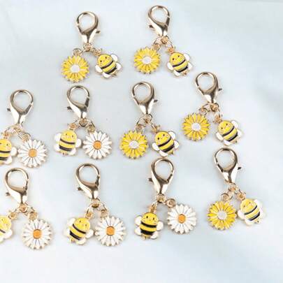 10pcs Whimsical Daisy Bee Flower Keychain Set, Bee Pendant Inspirational Gift For Bag And Clothing Accessories, Keychains