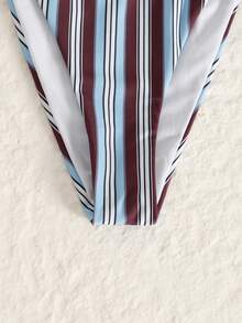 女士比基尼套装，泳衣，休闲蓝棕条纹系带露背比基尼两件式泳衣，高腰带垫泳衣，性感夏季沙滩装，沙滩度假服，女士夏季沙滩露背装，Y2K 坏女孩风格度假装 - 彩色 - 查看 8