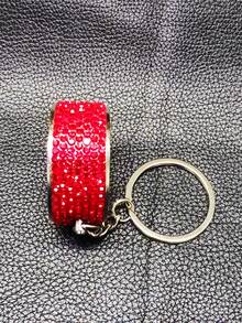 AD 1 pieza Llavero de coche con decoración de rhinestones, llavero con forma de rueda de coche de aleación de zinc - Rojo - Ver 3