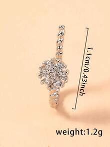 1pc Minimalist & Elegant Nose Ring, Micro-Inlaid Cubic Zirconia Floral Nose Hoop, Women Accessory - Silver - View 7