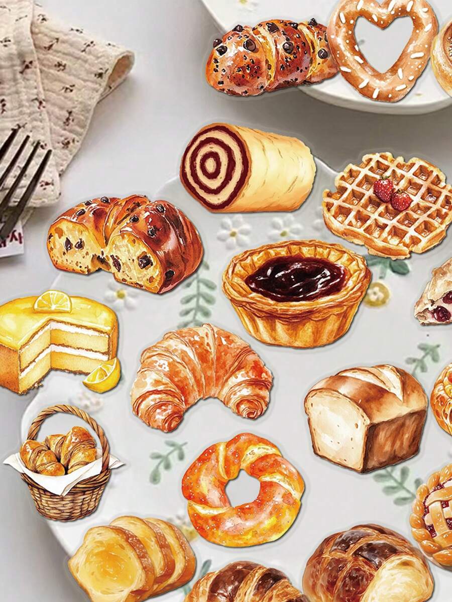 50/150/250pcs Baking Bread & Dessert Stickers For Decorating Luggage, Skateboard, Phone, Computer, Scrapbook - Multicolor - View 1