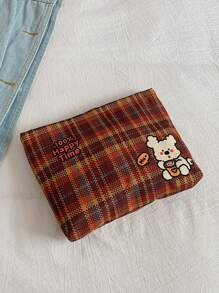 可爱卡通印花化妆包复合面料化妆包唯美女士手提包钱包收纳化妆包女生行李旅行收纳包可爱收纳包学生返校开学季必备格子 - 彩色 - 查看 10