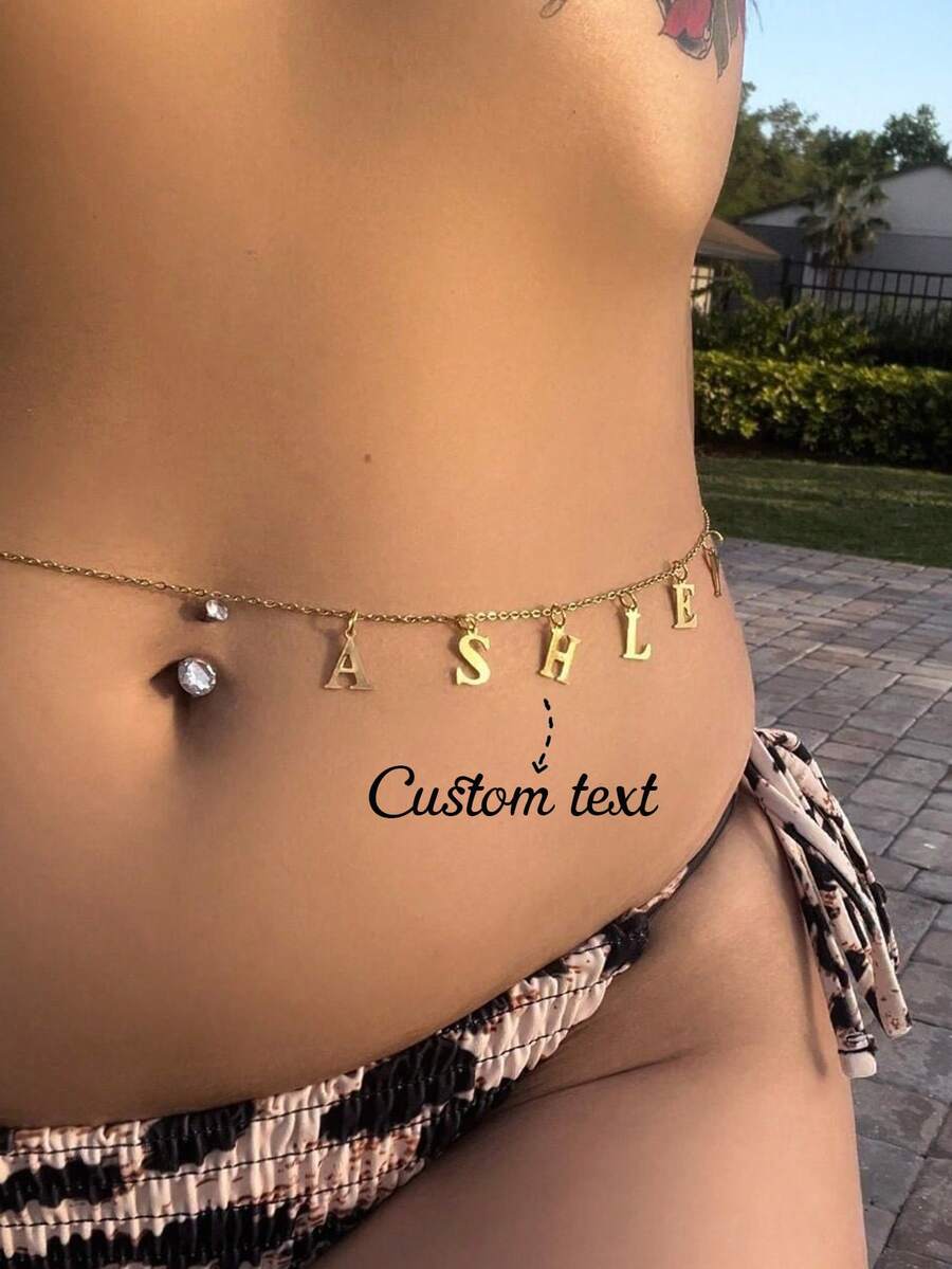 Dây chuyền thắt lưng tên tùy chỉnh, Dây chuyền bụng chữ cái DIY cá nhân hóa, Dây chuyền body bikini độc đáo, Dây chuyền body trang sức nữ tùy chỉnh, Quà tặng cho bạn bè khi đi nghỉ, đi biển, lễ hội âm nhạc, lễ hội hóa trang