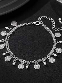 1pc Fashionable Double-Layer Gold Chain Anklet, Summer Essential - Yellow Gold - View 4