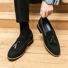 Men's Fringed Loafers, Casual And Comfortable Leather Shoes, Wedding Dress Shoes, Comfortable Formal Business Casual Office Loafers - 黑色 - 查看 7