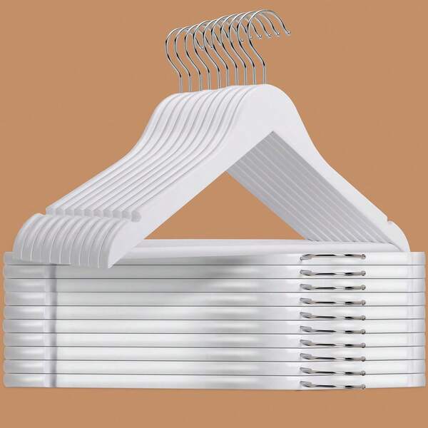 White Solid Wood Non-Slip Coat Hangers, High Quality Solid Wood Coat Rack, Thickened And Load-Bearing Without Deformation Non-Slip Groove Design, Collar Protection, Coat, Suit, Shirt, Light Luxury Wardrobe Storage Device