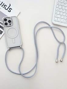 奢华斜挎项链挂绳电镀透明手机壳适用于 17Air 16E 16 15 14 13 12 Pro Max 11 亮面磁吸无线充电保护套 - 銀色 - 查看 3