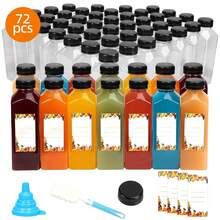 Tomnk 12/36/42/56/72/100/160pcs 16oz Plastic Juice Bottles With Caps, Reusable Juicing Bottles, Clear Empty Containers For Drinks, Smoothies And Other Beverages, Kitchenware, With Funnel, Cup Brush, Sticker - 清除 - 查看 14