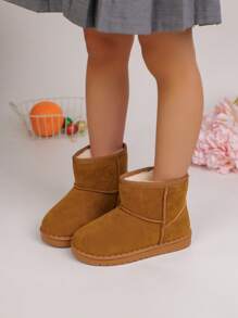 Winter New Kids Boots, Thickened Warm Fleece Snow Boots, Comfortable Warm Solid Color Simple Short Boots, Suitable For 3-12 Years Old Boys And Girls For Winter Outdoor, Daily, Holiday, Travel (Run Small, Suggest Ordering One Size Up)