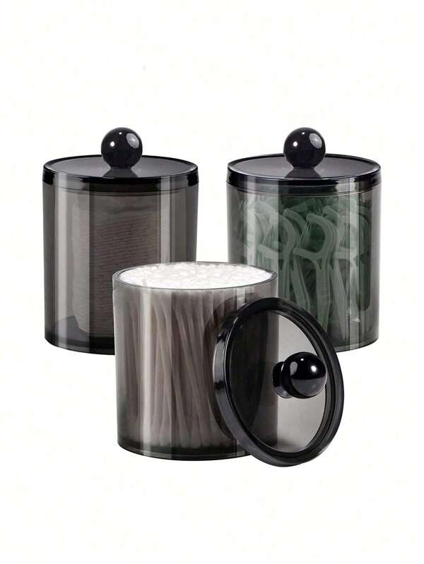 Frasco de almacenamiento de algodón y hilo dental de acrílico negro para el baño, organizador de hisopos de algodón