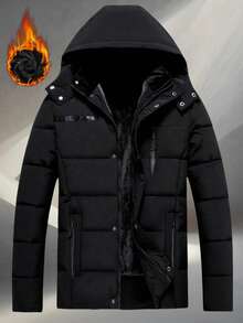 Men's Autumn/Winter Outdoor Casual Sports Fashion Jacket With Large Pockets, Detachable Hood, Thick Fleece Lining - Black - View 6