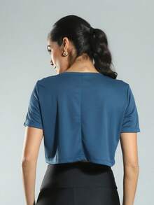 FITNATION Women's Fitness Cropped T-Shirt With DRYFIT Technology And Short Sleeves, Ideal For All Sports. - Màu xanh ngọc - Xem 3