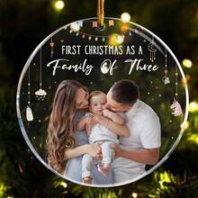 Baby First Christmas As A Family Of Three - Personalized Photo Acrylic Ornament - Multicolor - View 4