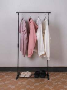 1pc Floor Standing Clothes Drying Rack, Simple Indoor Balcony Movable Hanger For Hanging Clothes, Suitable For Home, Student Dorm - Black - View 3