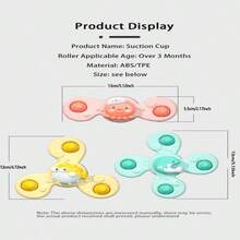 吸盘旋转玩具，适合1-2岁男孩/女孩，旋转陀螺仪婴儿玩具，12-18个月纹理感官玩具，可爱的1岁生日婴儿礼物，圣诞礼物，洗澡玩具，旅行婴儿旋转玩具 - 彩色 - 查看 7