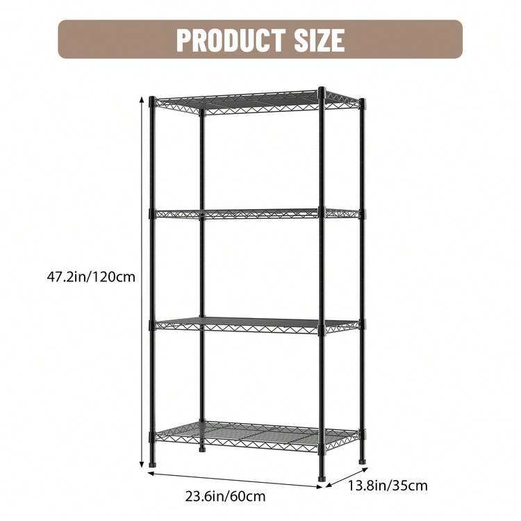 Vandise Adjustable Metal Storage Shelves (3/4/5 Tiers) | Modular Organizer Rack For Kitchen, Bathroom, Office | Customizable Layout - Black - View 10