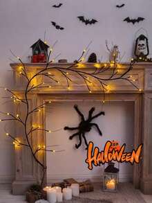 1PC 48 LED Artificial Willow Elm Tree Light, 1.7m Size, USB Powered. These Decorative Fairy String Lights Are Designed For Outdoor Use, Perfect For Gardens, Patios, Yards And Christmas Parties, Wall Bedroom Home Fireplace Indoor Decor, USB Powered Halloween Hanging Lights. Batteries For Branch Lights Are Not Included. - Brown - View 3