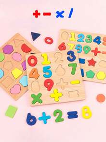 六合一木制拼图，适合幼儿，包含字母、数字和形状，3岁以上儿童益智拼图玩具 - 彩色 - 查看 6