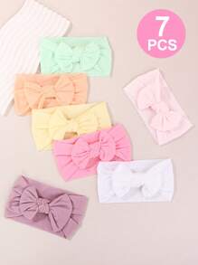 7pcs Baby Girls Bows Headbands Nylon Hairbands Ribbon Bow Elastic Hair Accessories For Newborns Infants Toddlers And Kids - Multicolor - View 1