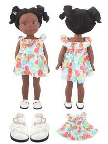 Ensemble de vêtements et chaussures pour poupée américaine de 14 pouces, robe bonbon + chaussures à nœud blanc, convient pour les poupées bébé fille de 30 cm comme Nancy, Lise, Paola Reina