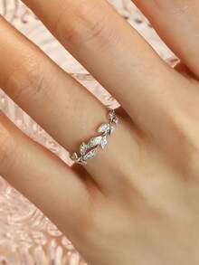 1枚精美迷人的树枝造型莫桑石925纯银戒指，适合订婚、结婚礼物、新娘精美珠宝 - 銀色 - 查看 3