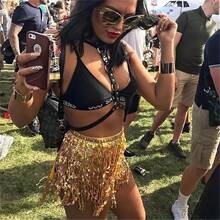 Halloween  Halloween Essentials  Party Limited Edition  Women's Belly Dance Scarf Skirt Sparkly Tassel Disco Outfits Sequin Wrap Rave Costumes Fringe Skirt - 金色 - 查看 4