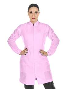 Women's Oxford Fitted Lab Coat With Zipper And Long Sleeves And Priest Collar - Rosa - 查看 1