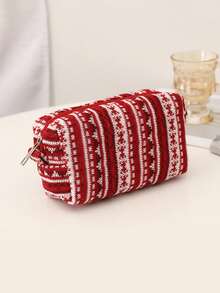 1 Stück Weihnachts-Themen Make-up Tasche, kreatives Weihnachts-Design in Rot, Blau, Grün und anderen Farben, geeignet für die tägliche Kosmetikaufbewahrung von Mädchen, Reiseaccessoires - modische tragbare Aufbewahrungsutensilien