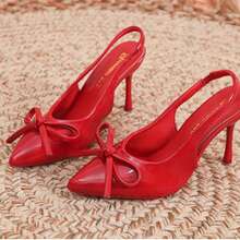 Zapatos de tacón alto Baotou primavera y otoño nuevo temperamento de lazo puntiagudo celebridades moda zapatos individuales para mujeres vacías, Zapatos de tacón de mujer - Rojo - Ver 6
