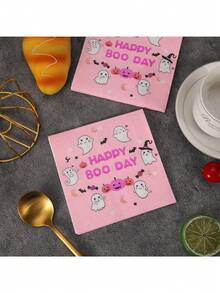 20/40/80 lembar Serbet Happy BOO Day - Dekorasi Halloween 3 lapis, Dekorasi Pesta Pastel 5 x 5 inci - Berwarna merah muda - View 8