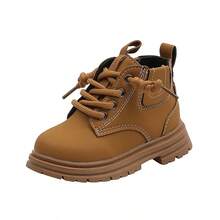 1 Par De Botines De Media Bota Para Niños, Diseño Ergonómico Con Cremallera Y Cordones, Suela Blanda Que Acompaña El Pie, Antideslizante, Perfectos Para Cole, Paseos Y Actividades De Otoño E Invierno - Amarillo - Ver 3