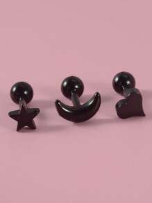 3pcs Moon & Star Detail Earrings - Silver - View 11