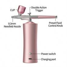 30PSI High Pressure, Anti-Clogging Airbrush Kit With Compressor - Corded Rechargeable, Includes 0.3mm Nozzle And Cleaning Brush, Suitable For Painting, Cake Decorating, And More - Pink - View 3