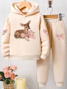 Conjunto de sudadera con cuello redondo y leggings con estampado de dibujos animados para niña preadolescente