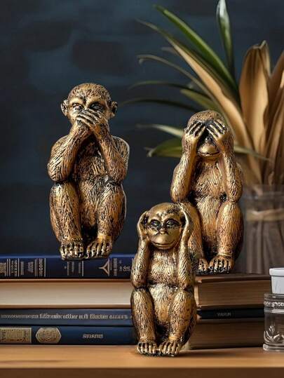 3pcs Wise Monkey Statue Set - See No Evil, Hear No Evil, Speak No Evil - Resin Monkey Figurines, Suitable For Office And Home Decor, Memorable Gift Choice