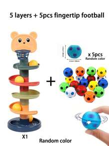 1pc Baby Toy Puzzle Early Education Shooting Track Rotation Joyful Rolling Ball Sliding Ball Tower Stacking High/Some Accessories, Colors, Written Words, Patterns, Shapes Are RandomPay Attention To Those Under 3 Years Old