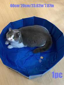 Portable Foldable Pet Bath Tub/Swimming Pool, Convenient To Use, Essential For Cooling Summer Trips, Suitable For Cats & Dogs, Can Be Used For Bathing, Playing, Litter Box Cleaning, Bring Happiness To Pets, Pet Supplies, Cat & Dog Toys, Fit For Small Dogs And Most Cats, Universal Type - Multicolor - View 2