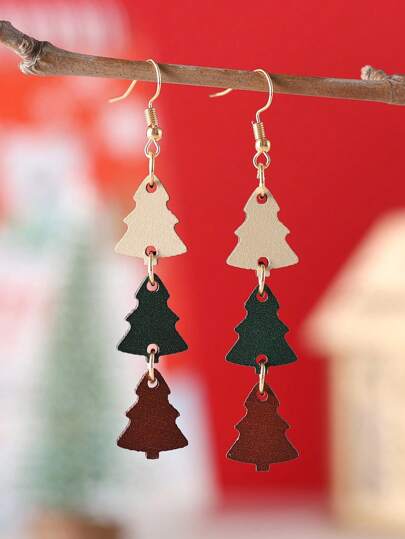 1 Paar doppelseitige Holz Weihnachts-Themen Ohrringe, vintage Weihnachtsbaum farbige Quasten Anhänger Ohrringe für Frauen, Weihnachtsgeschenke, Kostümschmuck