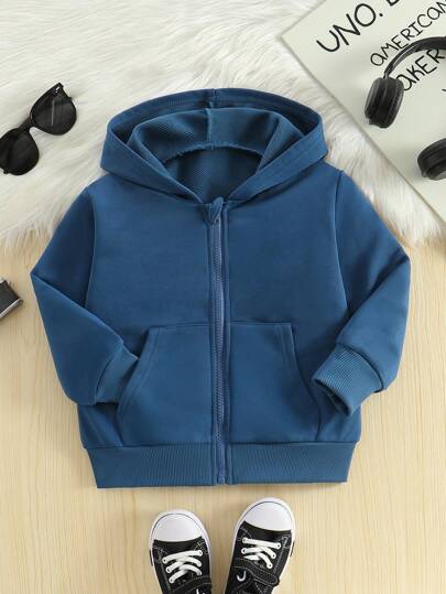 Young Boy Solid Color Drop Shoulder Long Sleeve Zip Front Casual Loose Hoodie Jacket, Suitable For Autumn And Spring Wear. This Jacket Is Not Only Suitable For Going To School, But Also Suitable For Wearing At Home.